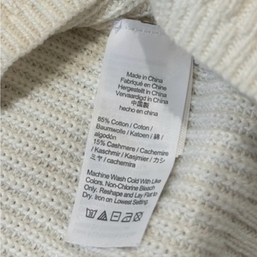 J. Crew Relaxed Cotton-Cashmere Blend Ribbed Turtleneck Sweater | Cream | XXS - Picture 7 of 8